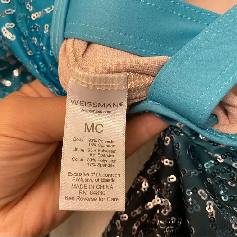 WEISSMAN Dance Costume aqua blue teal ombre Lost It To Trying 12731 Child MC